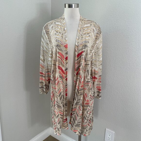 Nic+Zoe Plus 2X Boho Chevron Knit Linen Blend Open Cardigan Earth Tones - Picture 1 of 11
